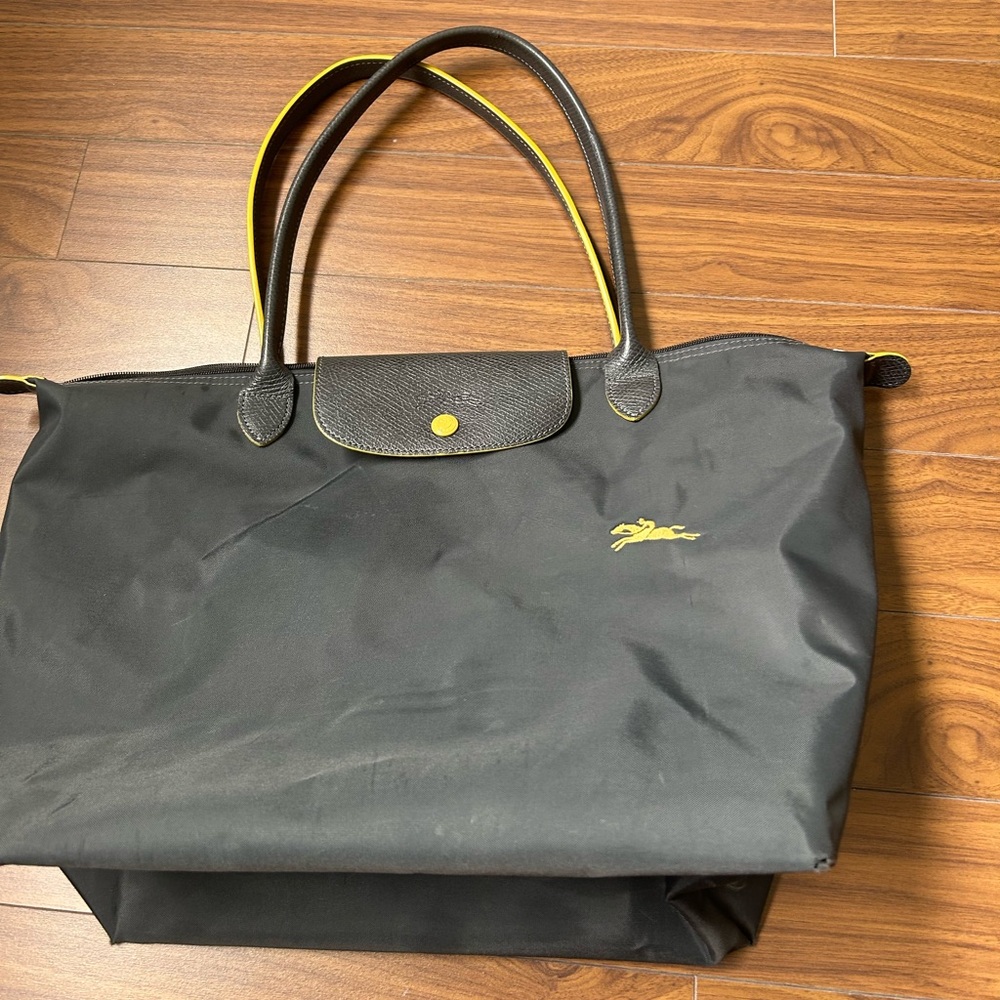 Longchamp Black Tote with Yellow Accents